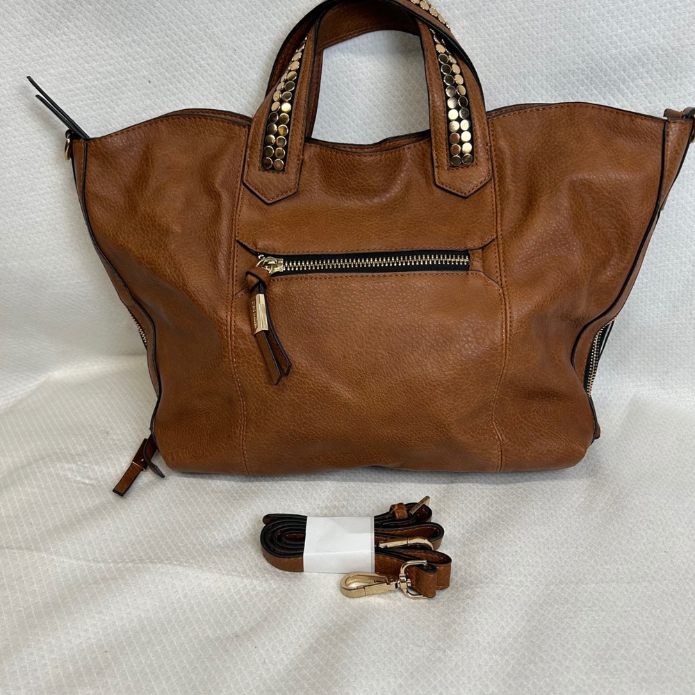Steve Madden Cognac Brown Studded Satchel Crossbody Bag Gold Hardware